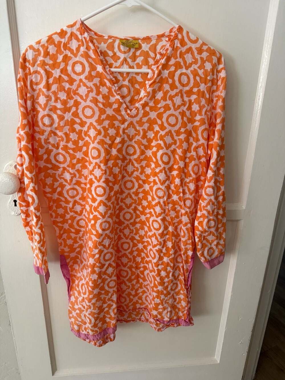 Roberta Roller Rabbit by Roberta Freymann Orange Geometric Print Tunic Size S